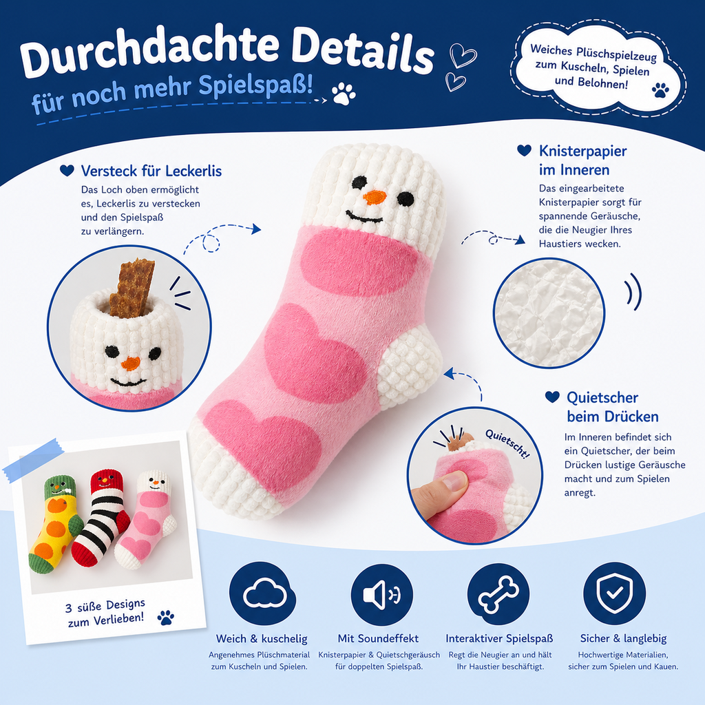 Quietschende Hundespielzeug-Socke zum Verstecken von Leckerlis