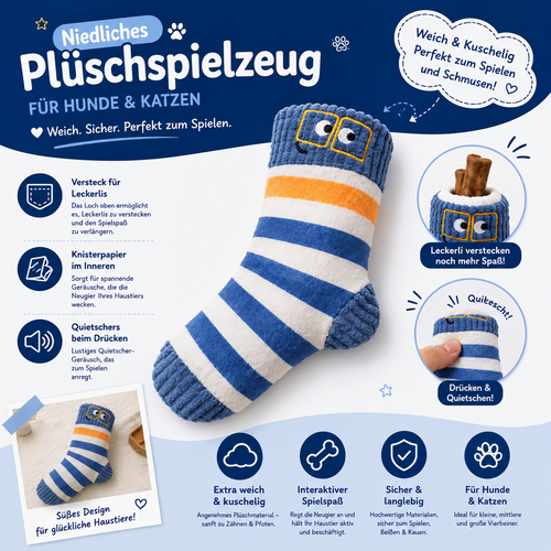 Quietschende Hundespielzeug-Socke zum Verstecken von Leckerlis